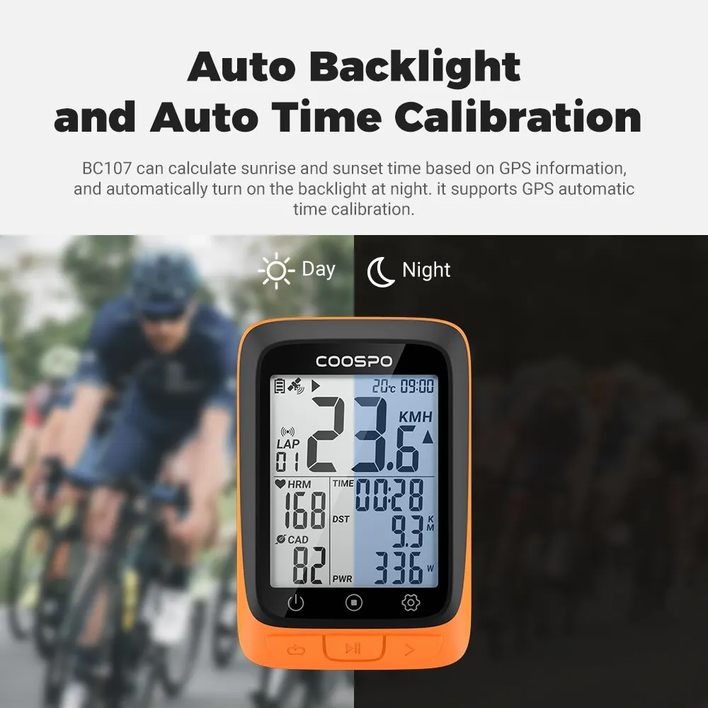 Computadora para Bicicleta COOSPO BC107/BC26, GPS Inalámbrico, Odómetro, Velocímetro, Pantalla FSTN de 2.4'', Bluetooth 5.0, ANT+, GPS, BDS