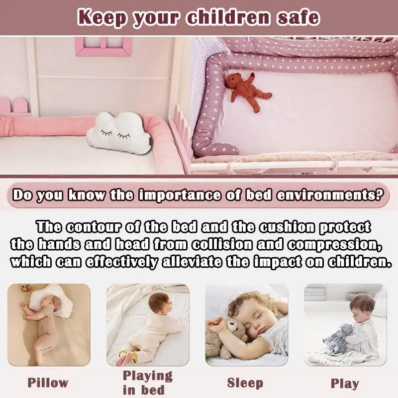  ﻿   Cojín de almohada para cama de bebé, Protector de cuna infantil de 2M de largo, altura de 8cm, decoración para habitación de cuna, juego de cama