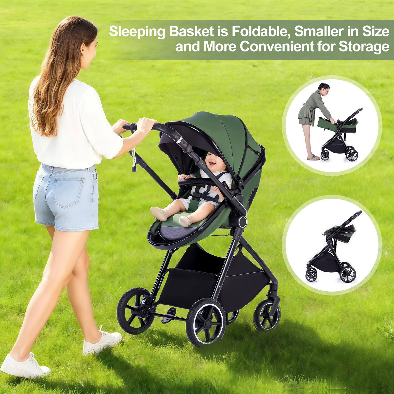Cochecito de Bebé 3 en 1, Plegable Fácilmente, Multifuncional, Portátil para Viajes, Asiento de Seguridad, Estándar Europeo para Recién Nacidos