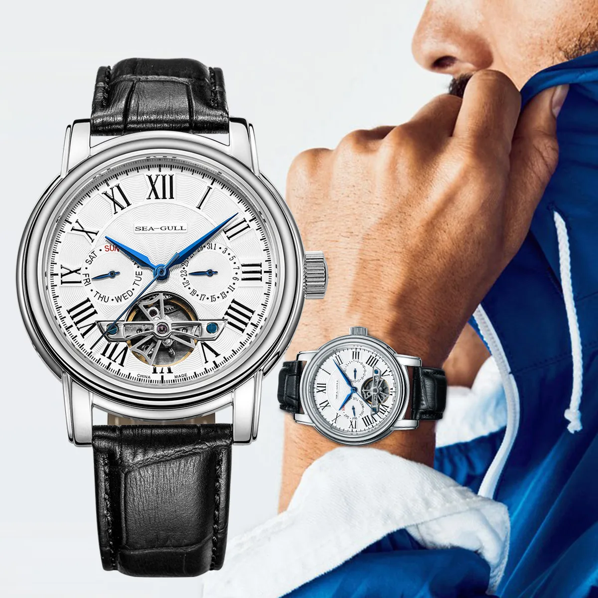 Nuevo reloj de pulsera mecánico automático para hombre, movimiento Seagull ST25, reloj de negocios informal Flywhee hueco a la moda para hombre 819.624