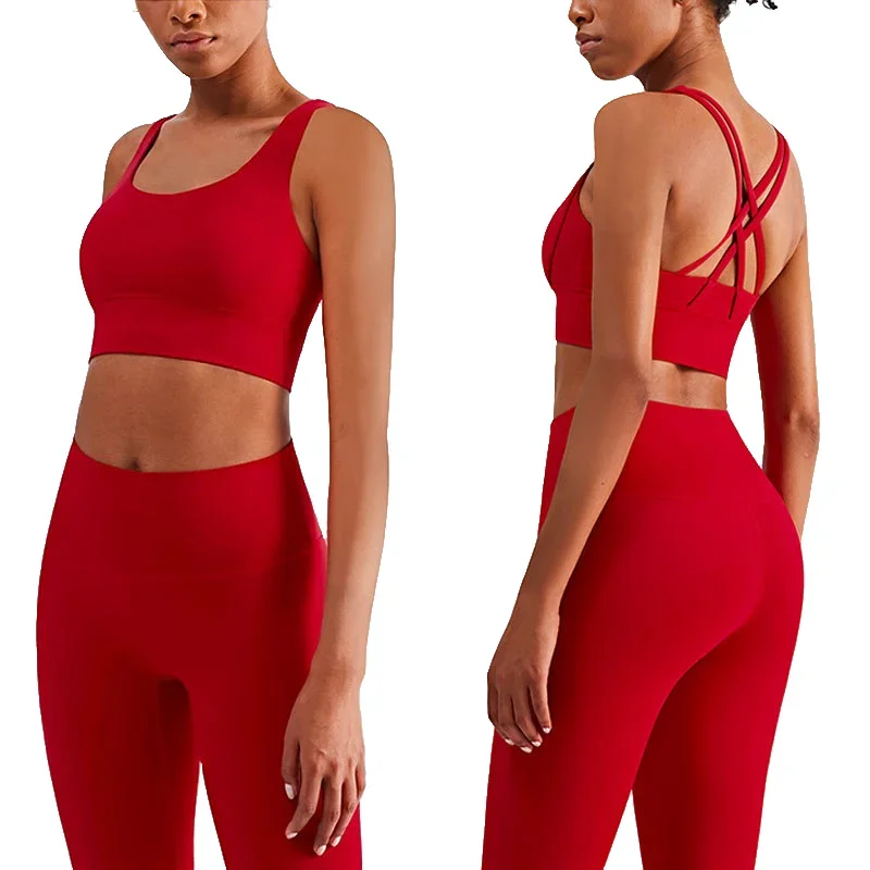 Ropa de Yoga de 2 piezas, chándal para mujer, ropa atlética, traje de Fitness para Pilates, entrenamiento de gimnasio, ropa de realce, Sujetador deportivo, traje de mallas