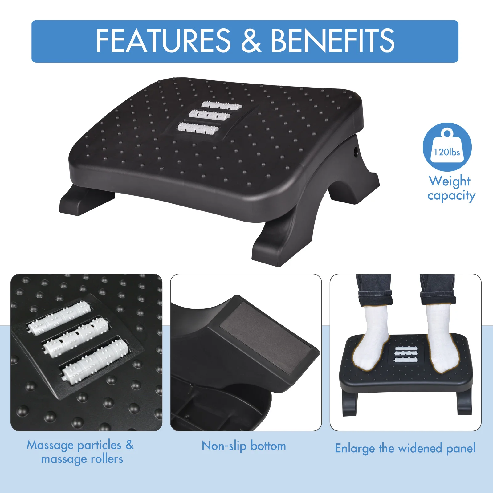 Reposapiés ergonómico debajo del escritorio, rodillos de masaje, reposapiés, alivio del dolor, taburete antideslizante para pies, corrección de postura como nuevo regalo de Navidad