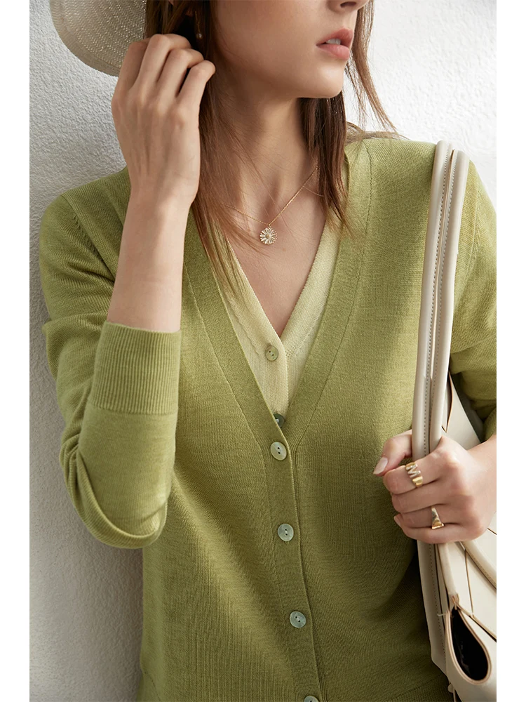 Amii-cárdigan minimalista de lana para mujer, blusa holgada con hebilla y cuello en V, 2024