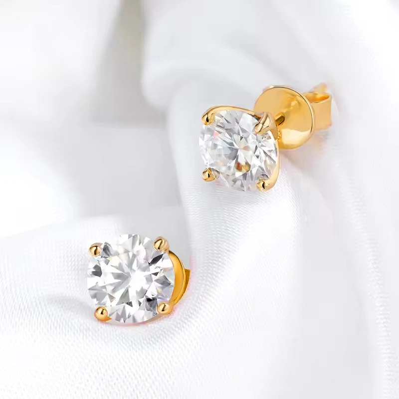 OXTAO Pendientes de moissanita de 0,3-2 quilates para mujer, pendientes de diamantes de imitación brillantes, joyería de boda de lujo, rellenos de oro de 14 quilates