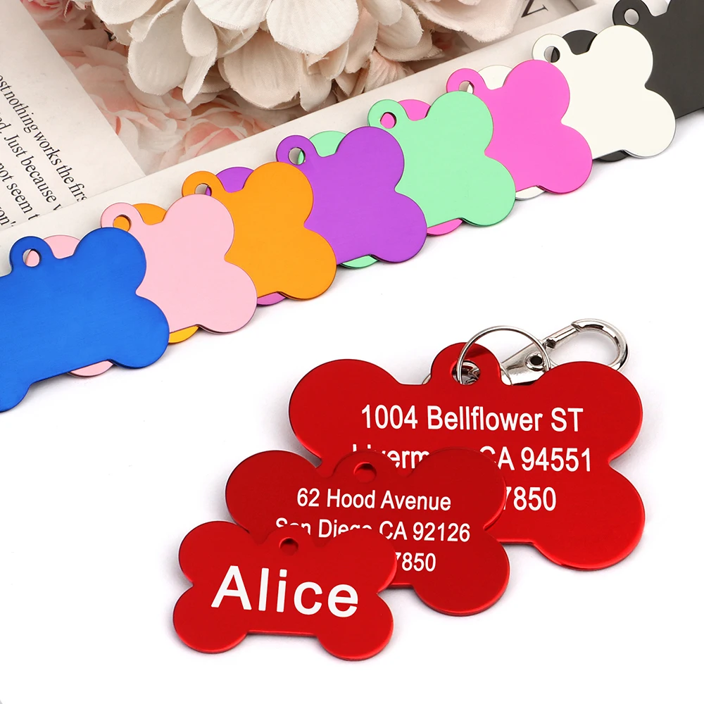 Placa de Identificación para Mascotas con Forma de Hueso, Etiquetas Personalizadas con Nombre para Perros y Gatos, Antipérdida, Grabado Gratuito, Colgante para Collar, Hueso para Mascotas Pequeñas, Medianas y Grandes