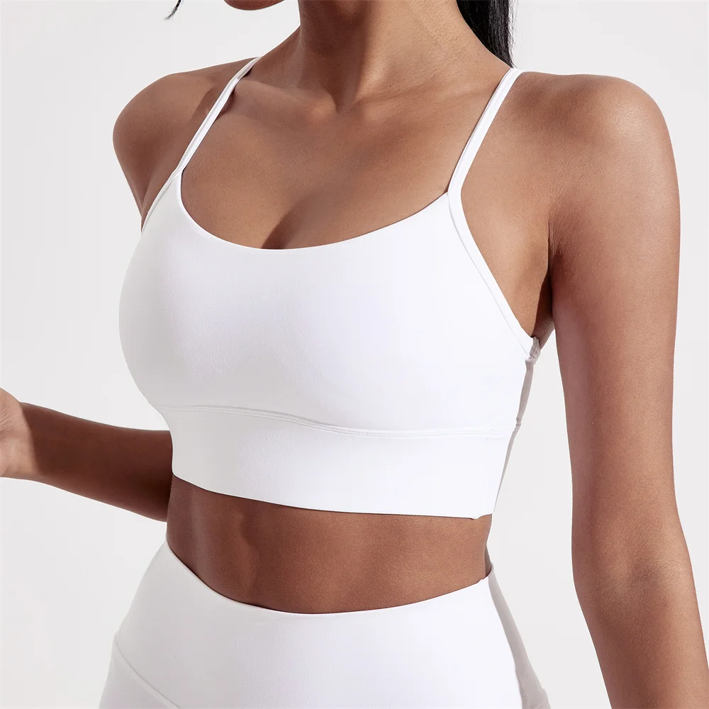 Sujetador deportivo de Color liso con forma de Y para mujer, Top suave y ajustado, entrenamiento integral, trote, gimnasio, Yoga, ropa interior con almohadilla para el pecho