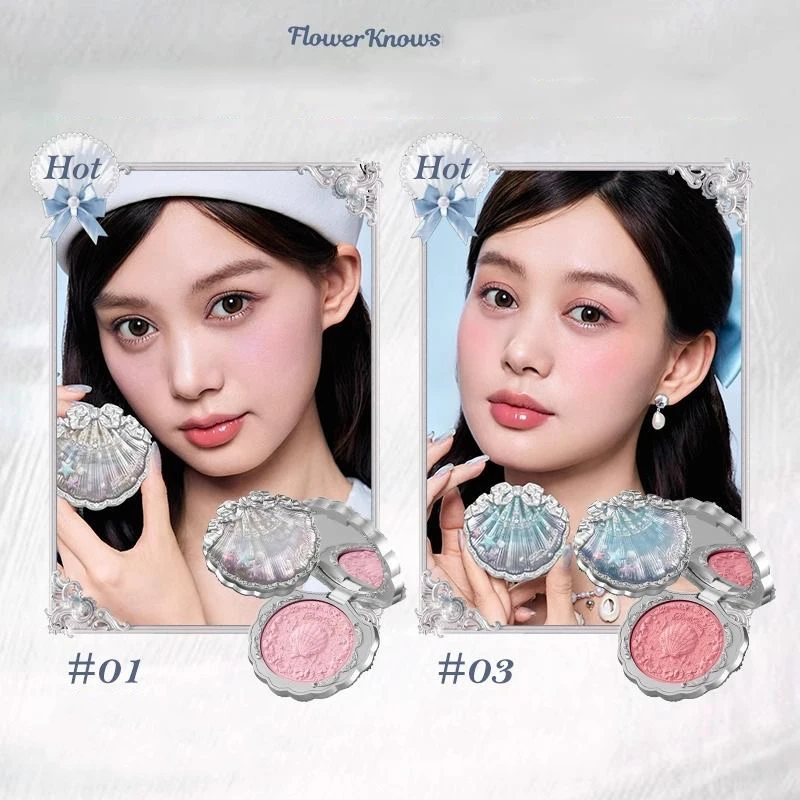 Flower Knows-paleta de sombra de ojos con purpurina, serie Moonlight Mermaid, joyería de concha de alto pigmento, juego de brochas de maquillaje para colorete, acabado mate