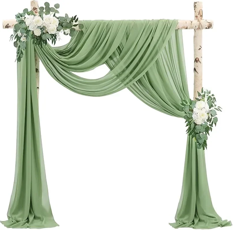 Arco de boda verde salvia, cortinas transparentes drapeadas, telón de fondo para fiesta, ceremonia de boda, techo, decoración de recepción y escenario, 2 uds.
