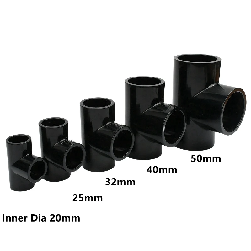 Conector de tubo de PVC negro I.D 20 ~ 50mm, tapa de extremo recto, codo en T, accesorios de tubo de drenaje para acuario, juntas de riego DIY, 1 ud.