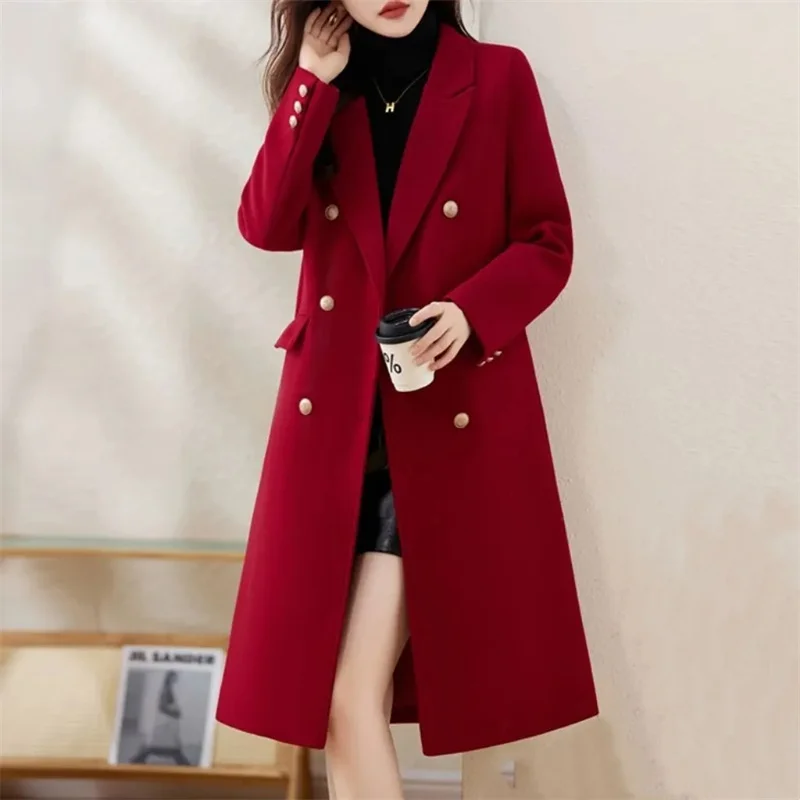 Abrigo Largo de Lana Rojo para Mujer, Cálido, Casual, Ajustado, con Algodón, Grueso, de Moda, Nueva Colección Otoño Invierno 2026
