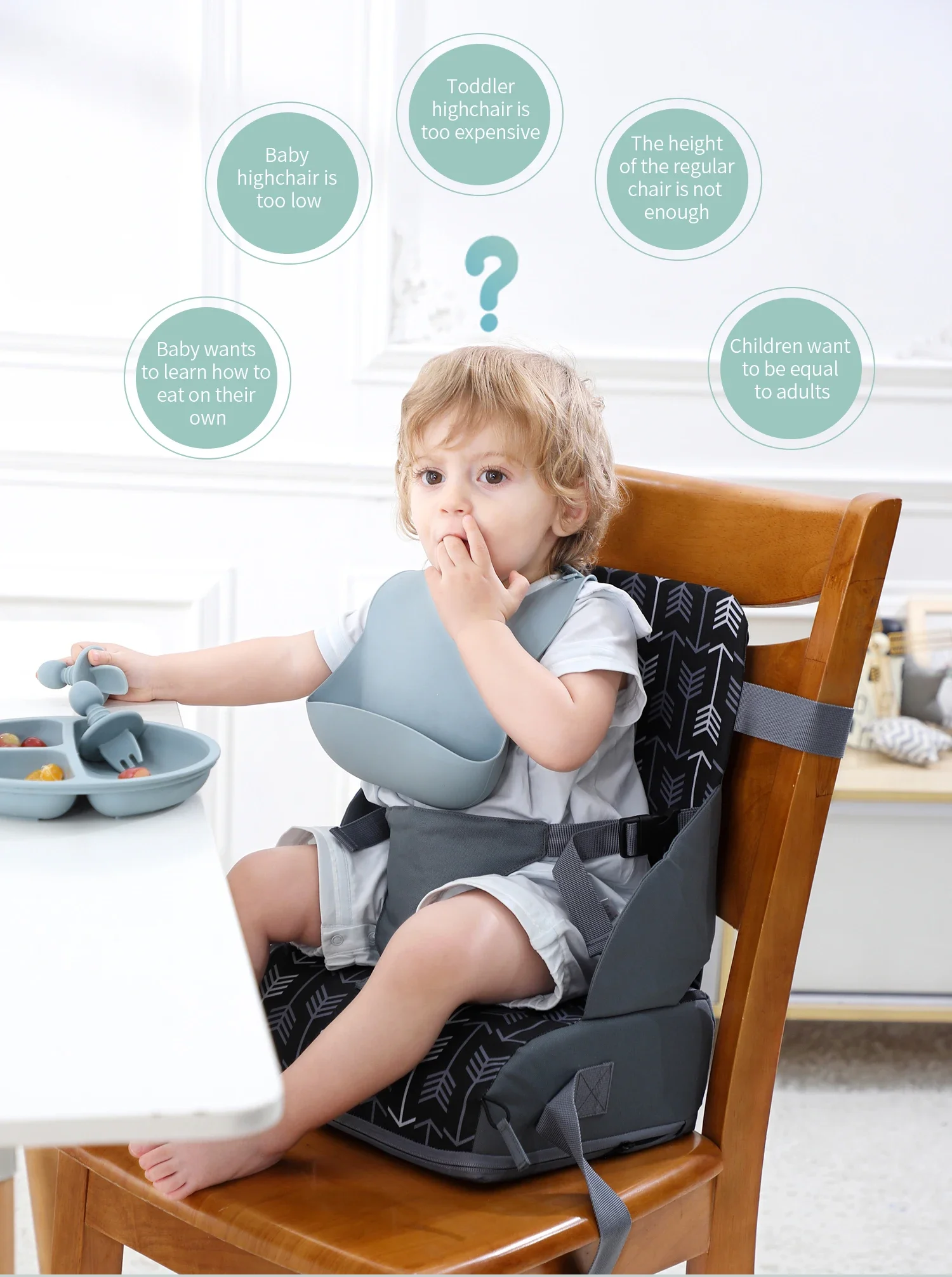Silla de Comer Plegable y Portátil INSULAR, Asiento Infantil Antideslizante con Cojín Alto, Silla de Comer para Bebés con Cojín Alto, Artículos de Viaje para Niños