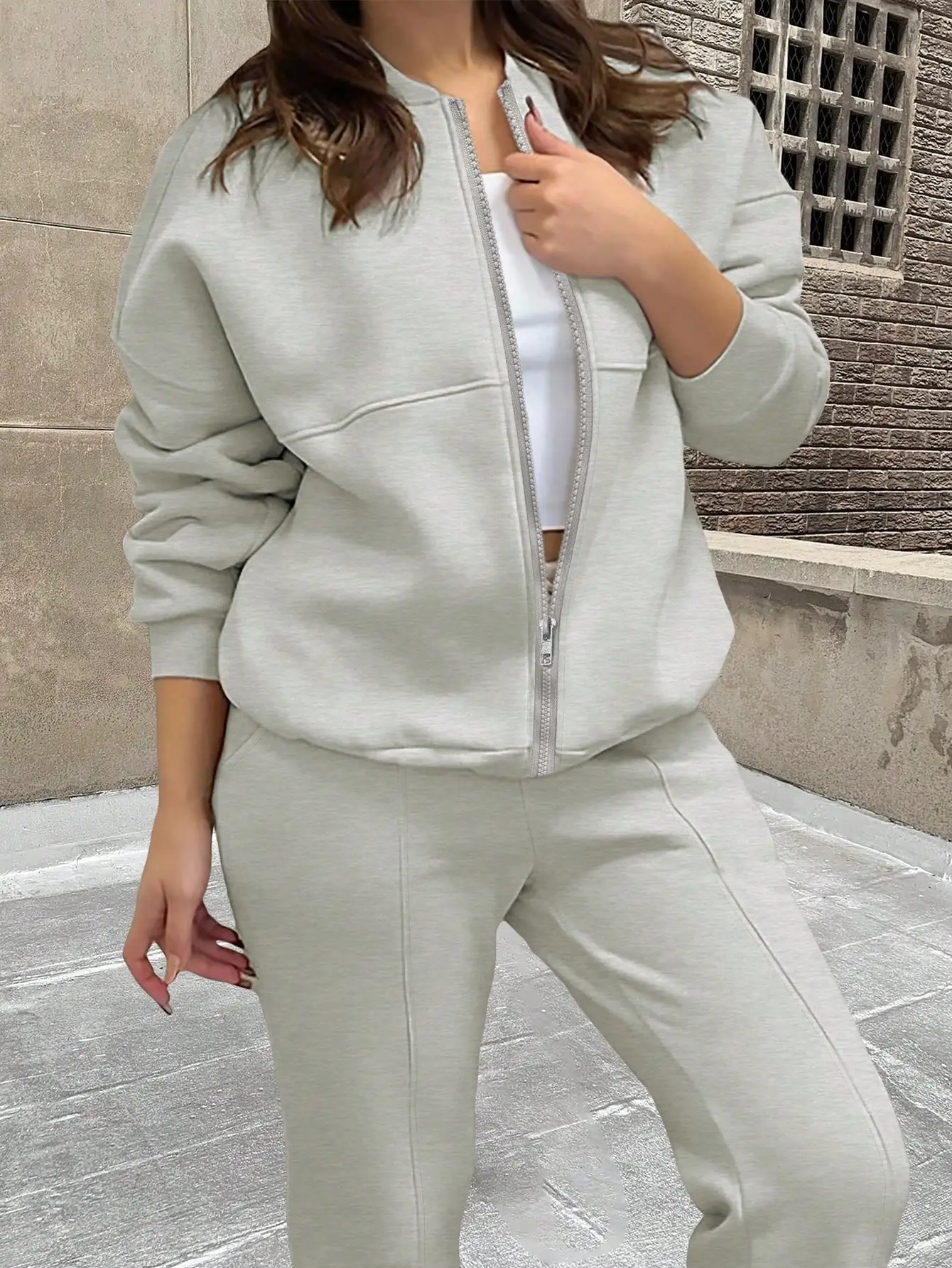 Conjunto de Dos Piezas Casual y Versátil para Otoño/Invierno 2026: Sudadera Sencilla de Color Sólido con Bolsillos y Pantalones de Pierna Recta