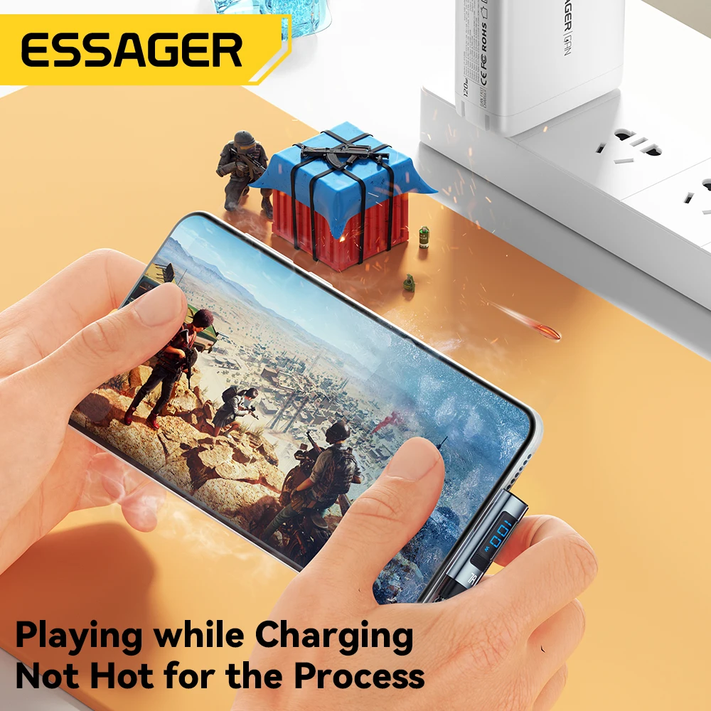 Essager 7A 100W Cable USB C carga rápida pantalla Digital codo tipo C Cable para Huawei Mate60 Pro Xiaomi Samsung Vivo Cable de datos