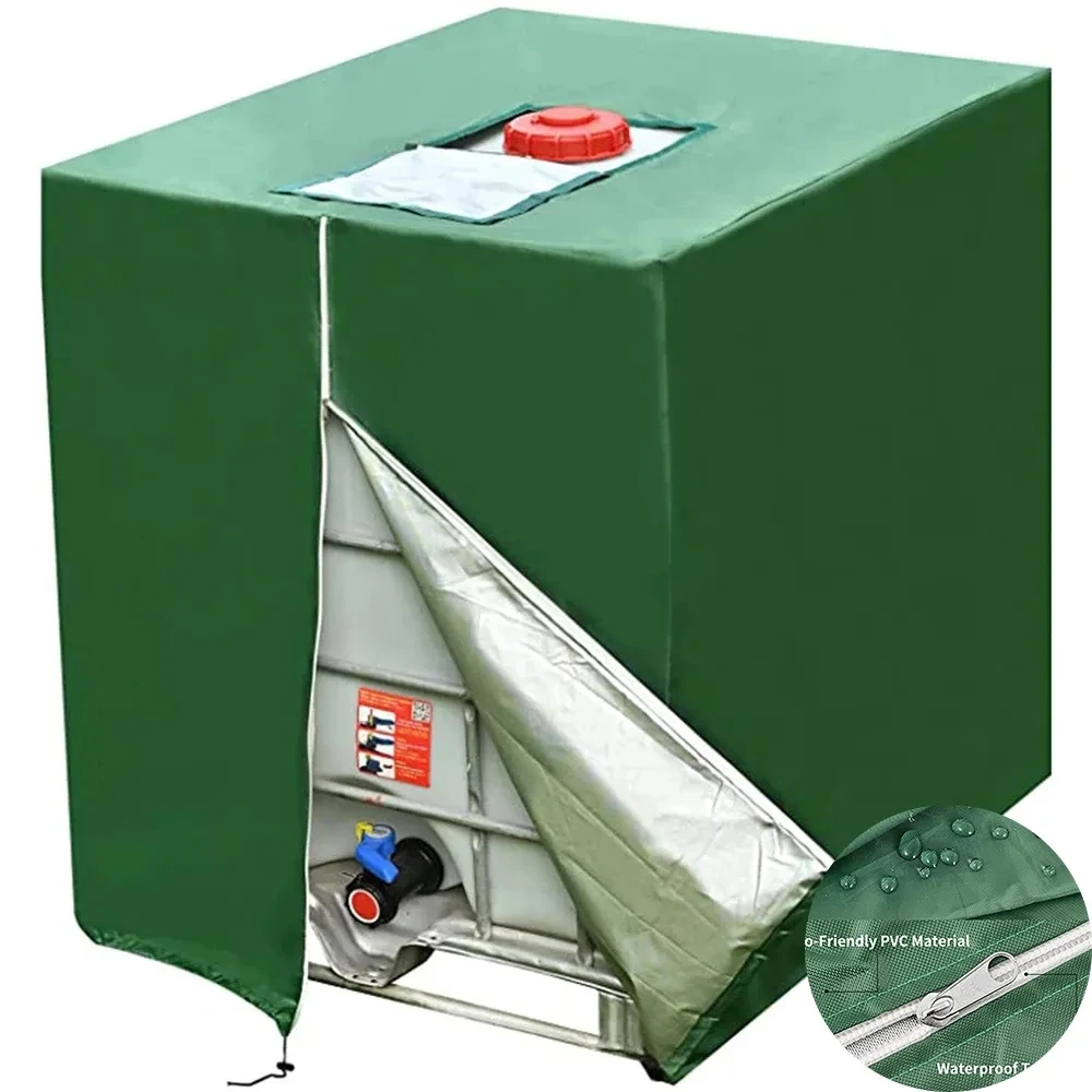 Funda para Contenedor IBC con Cierre 210D, Negra, Verde, Material de Tela Oxford para Tanques de Agua de 275 Galones, Impermeable, Resistente al Sol y a la Lluvia