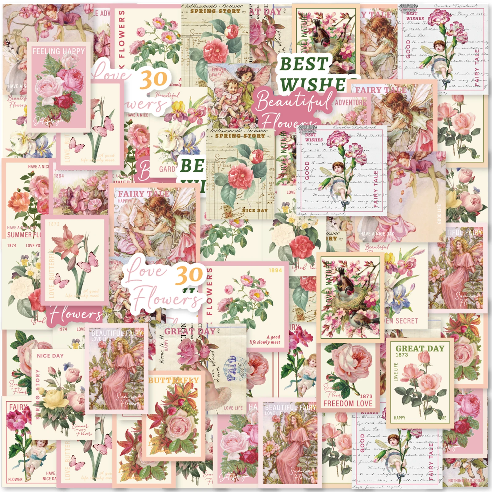 46 Uds. De pegatinas de grafiti Vintage de rosas, hadas y pájaros, cuaderno decorado, taza de agua, maleta, guitarra, juguete clásico, álbum de recortes, calcomanía DIY