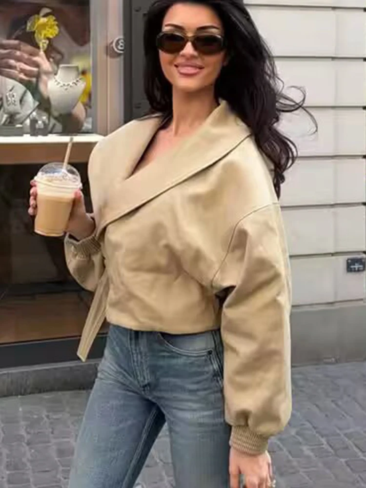 TFMLN-Chaqueta Bomber elegante con solapa para mujer, abrigos lisos de manga larga para primavera y otoño, ropa de abrigo informal y elegante para mujer