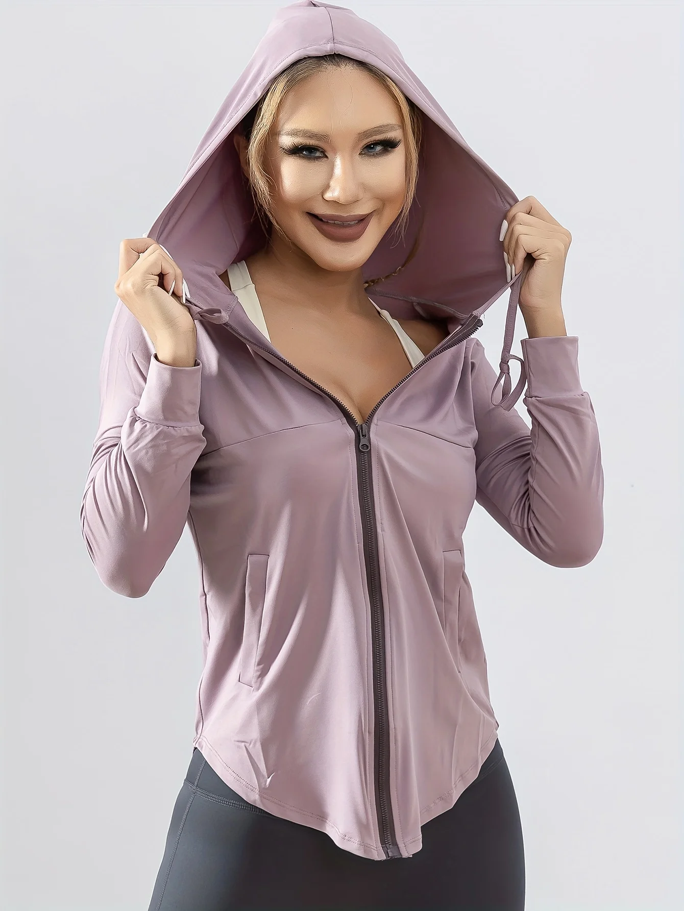 Chaqueta Deportiva con Capucha para Mujer, Holgada, para Correr, Talla Grande, Ropa de Fitness de Secado Rápido, Manga Larga, Top para Yoga