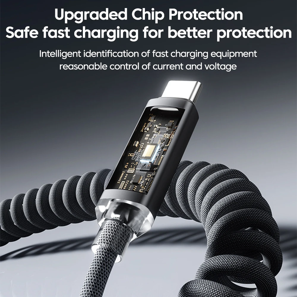 Cable retráctil para coche de 120W, resorte de pantalla Digital, Cable USB A tipo C a tipo C para Samsung iPhone 16, Cable cargador de carga rápida