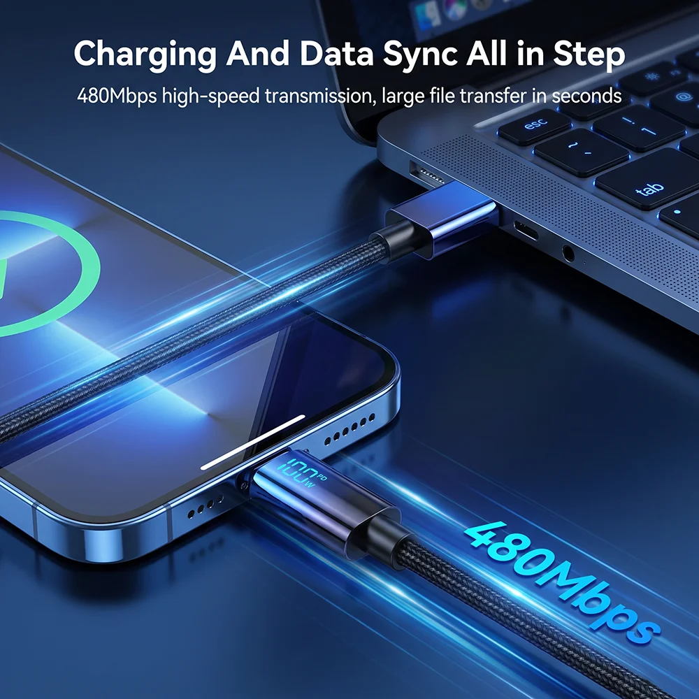 Cable USB a tipo C NNBILI, cargador de carga rápida de 100W, Cable de pantalla USB C a tipo C para iPhone, Xiaomi, Huawei, Macbook, Honor, 1m, 2m