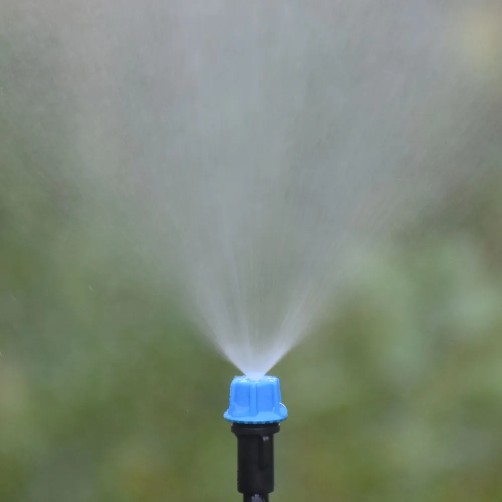 Boquillas de nebulización de latón ajustables, boquilla de niebla de cobre, sistema de riego por goteo con rociador de agua, conector de rosca de púas en T de 1/4"