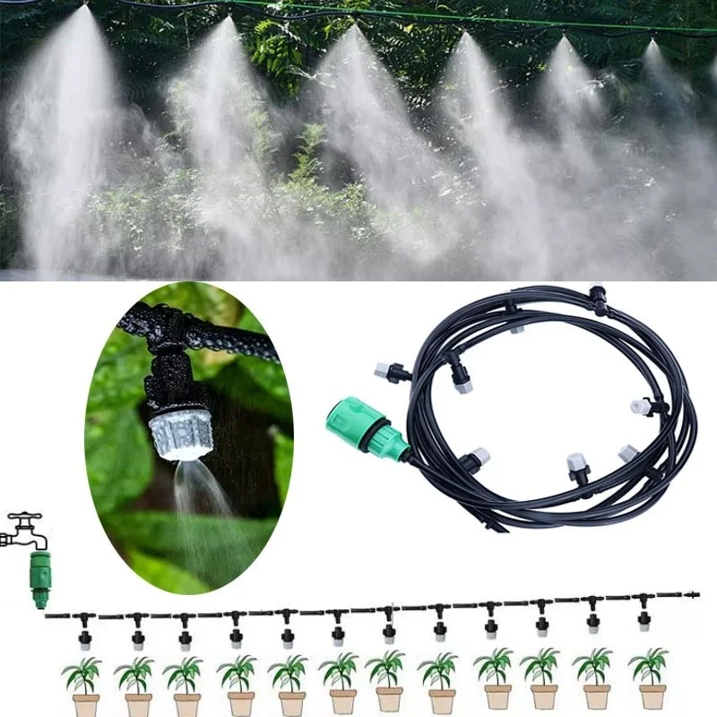 Nueva riego, 10 metros, 10 boquillas de aspersores, rociador de agua, sistema de boquillas de enfriamiento de niebla, sistema de rociador agrícola para jardín