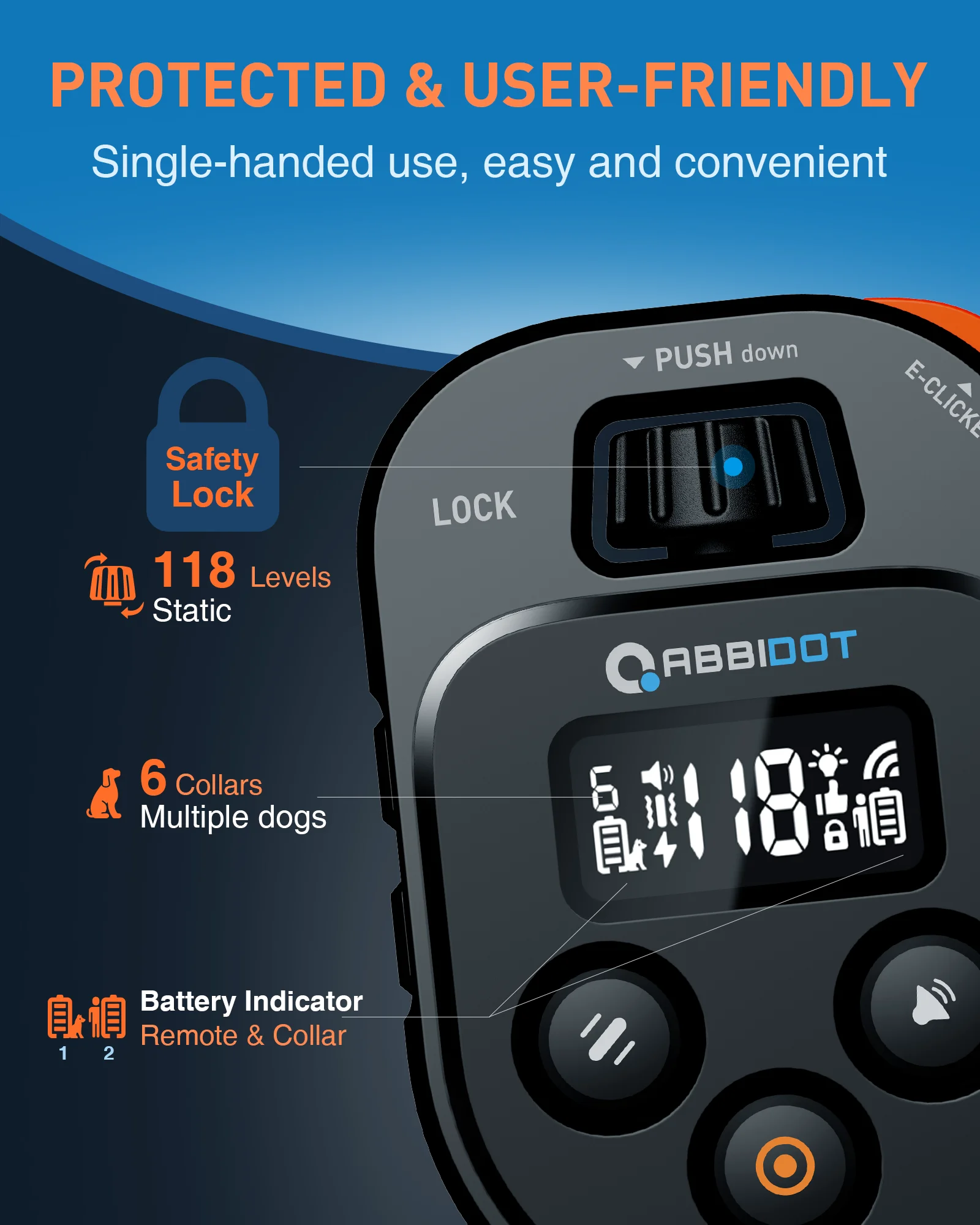 Collar de Adiestramiento para Perros ABBIDOT T60 2 en 1 con Correa y E-clicker, Descarga Eléctrica, 4500 pies (1370 m), Impermeable, 118 Niveles, Control para 6 Perros