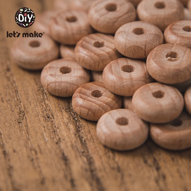 Let's Make-Cuentas de Ábaco de haya para bebé, collar de cuentas de madera de 10mm, mordedor de grado alimenticio DIY, accesorios de cadena de madera para pezones, 50 piezas