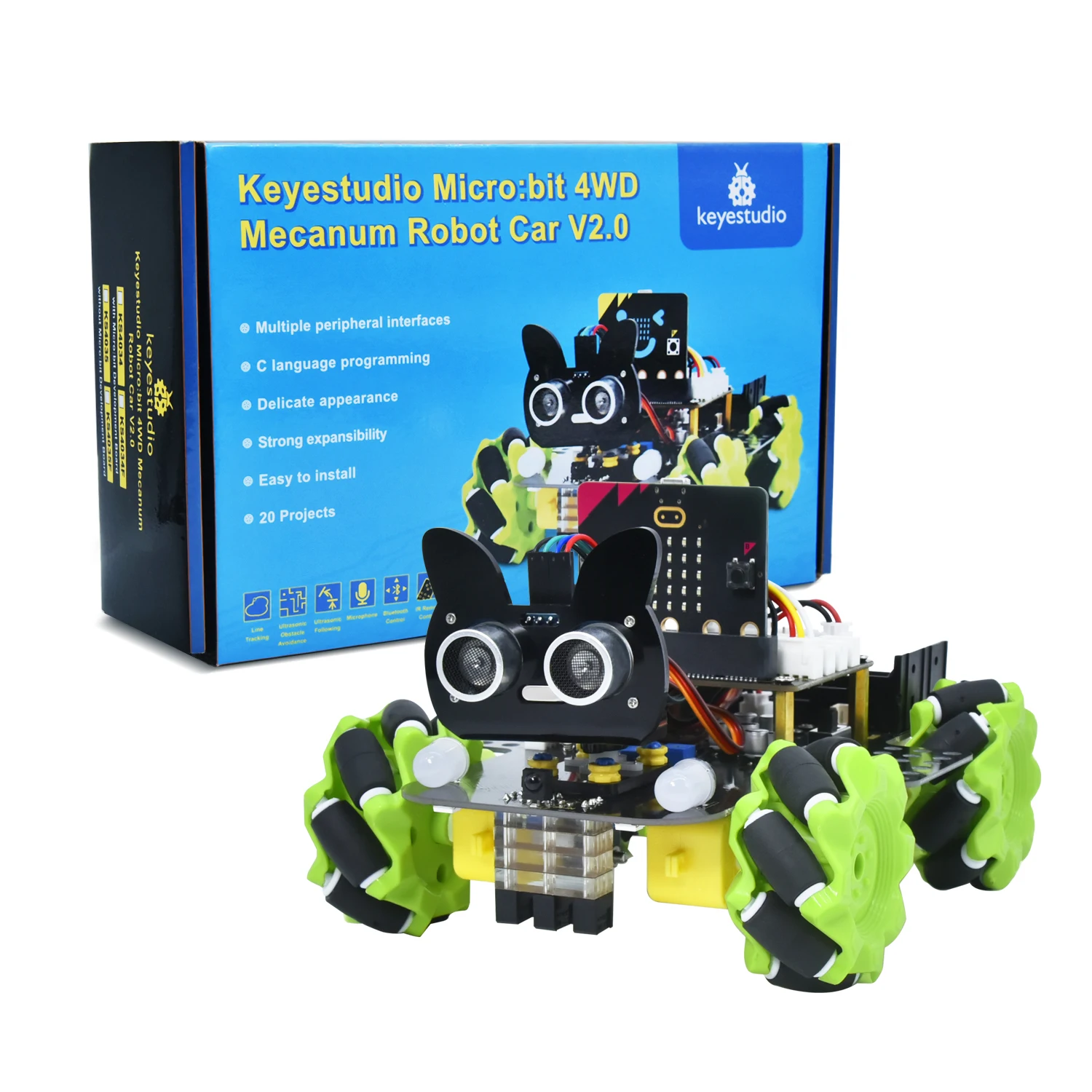 Keyestudio 4WD Microbit V2 Robot Kit de coche Mecanum Robot inteligente para micro:bit Robot Kit STEM Robot coche Python Kit de Robot de programación