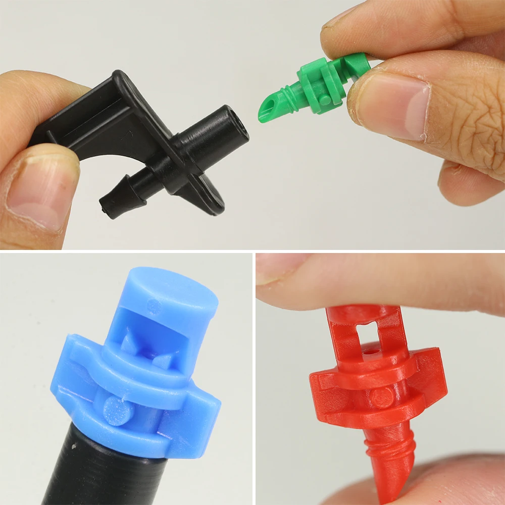 Boquilla de nebulización de 90/180/360 grados, aspersor de estaca de 13cm para manguera de 1/4 ", aspersor de riego de jardín, rociador agrícola de riego por goteo