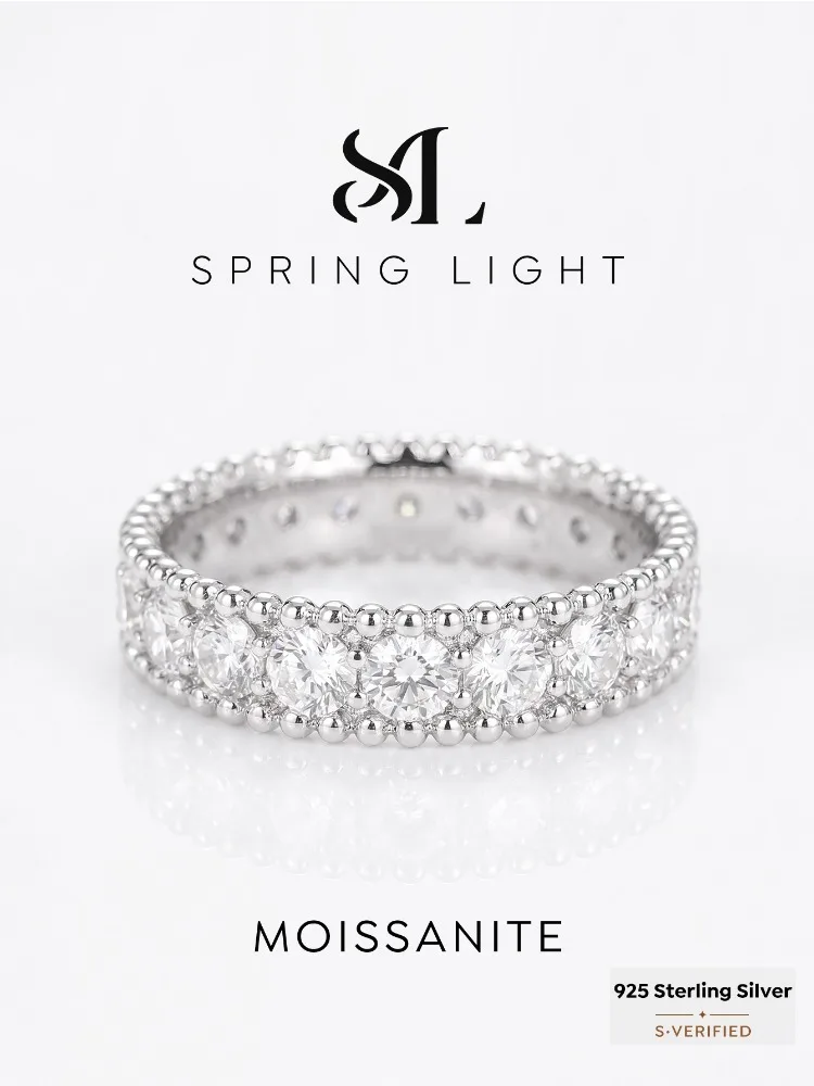 Anillos de Diamantes Moissanite Redondos Reales de Lujo para Mujer, Anillos Geométricos de Plata de Ley 925 para Aniversario y Boda, Joyería Fina