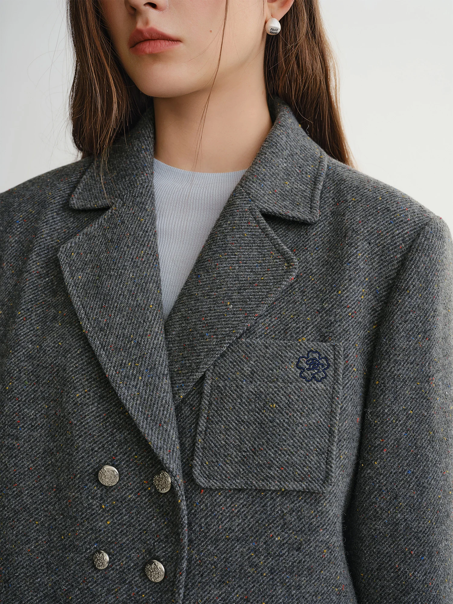 DUSHU-traje de lana de sarga con puntos coloridos para mujer, estilo universitario Retro, Blazers holgados, Falda plisada acampanada, conjuntos de dos piezas para ir al trabajo BF