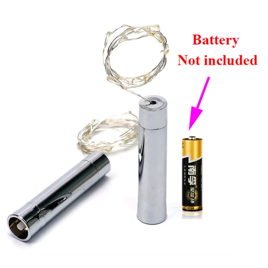 10 Uds. 20LED botella de vino plateada luz de corcho AA con pilas guirnalda de luces de hadas botella de corcho luz para decoración de fiesta de Navidad DIY