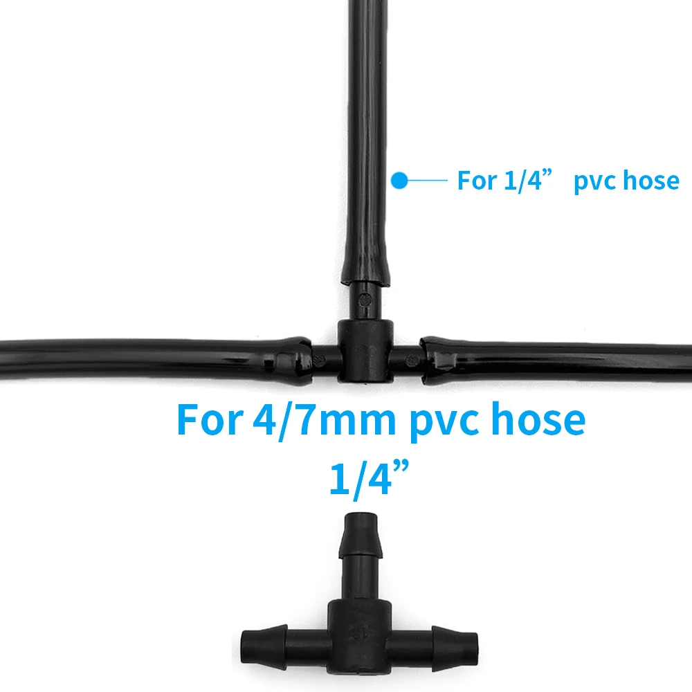 WUJIE-conector en t de 3 vías de púas de plástico, 50 piezas, para tubería de riego de 4/7mm, acoplamientos de manguera, herramientas de jardín de riego por microgoteo