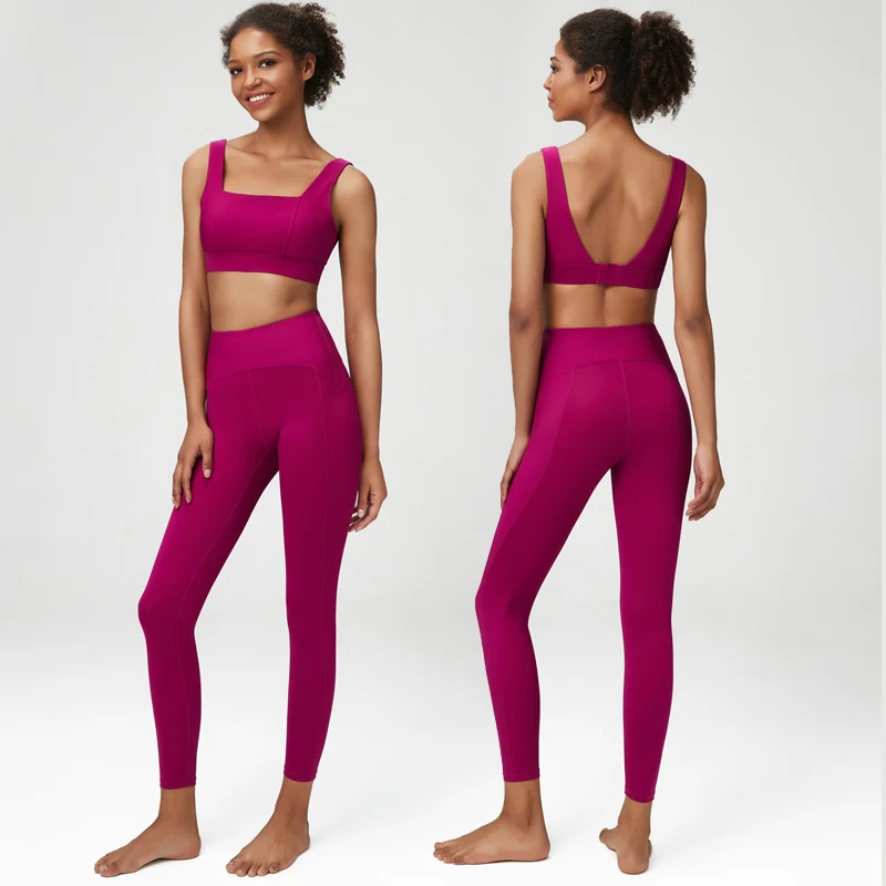 Conjunto de Yoga y Fitness para mujer, traje atlético elástico de Color sólido, sujetador Sexy, chaqueta con cremallera, mallas de cintura alta, ropa deportiva femenina, 2/3 piezas