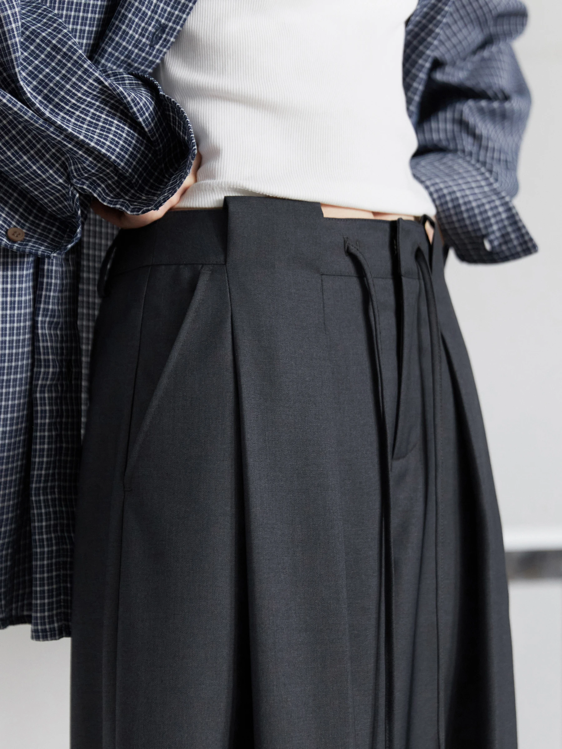 CHIC VEN-pantalones de pierna ancha para mujer, pantalón liso, holgado, informal, plisado con cordón, traje femenino, pantalones de oficina para mujer, otoño 2025