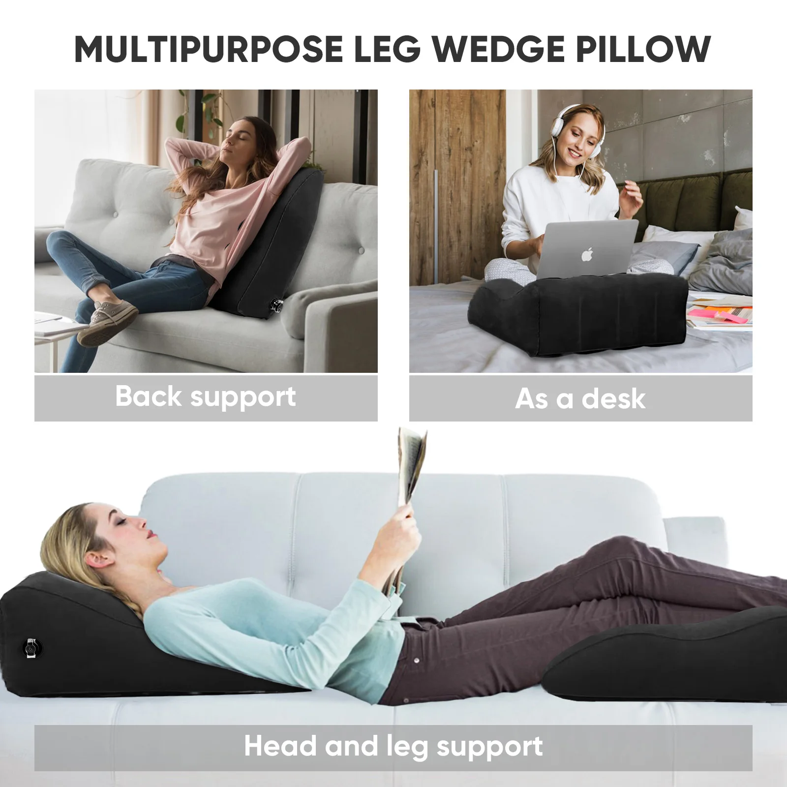 Almohadas para elevar piernas, almohadas inflables para hinchazón, almohada de cuña portátil para mejorar la circulación y reducir la hinchazón
