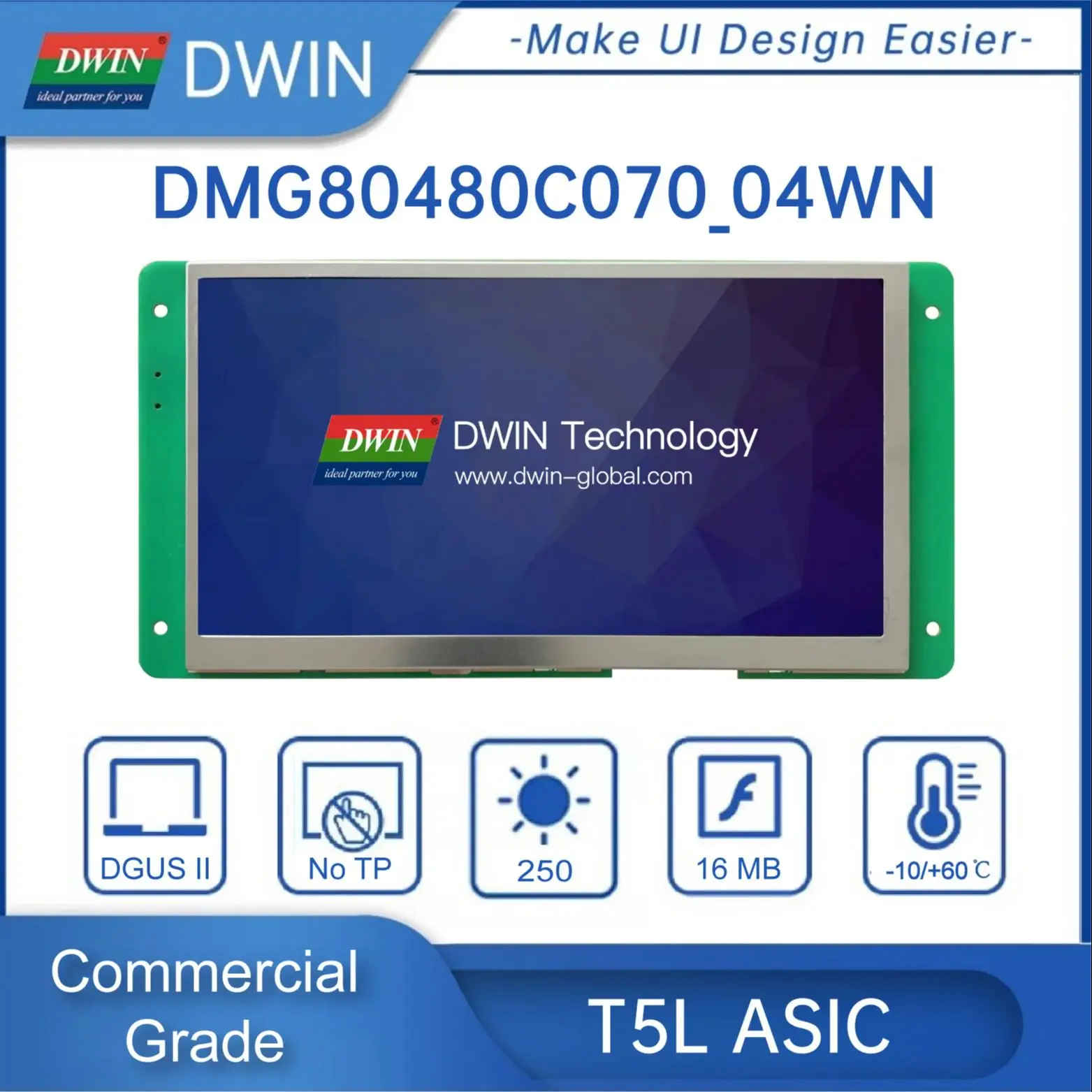 DWIN 7 pulgadas módulo LCD 800*480 RS232/TTL HMI pantalla de Panel táctil comercial pantalla inteligente UART TFT DMG80480C070-04W