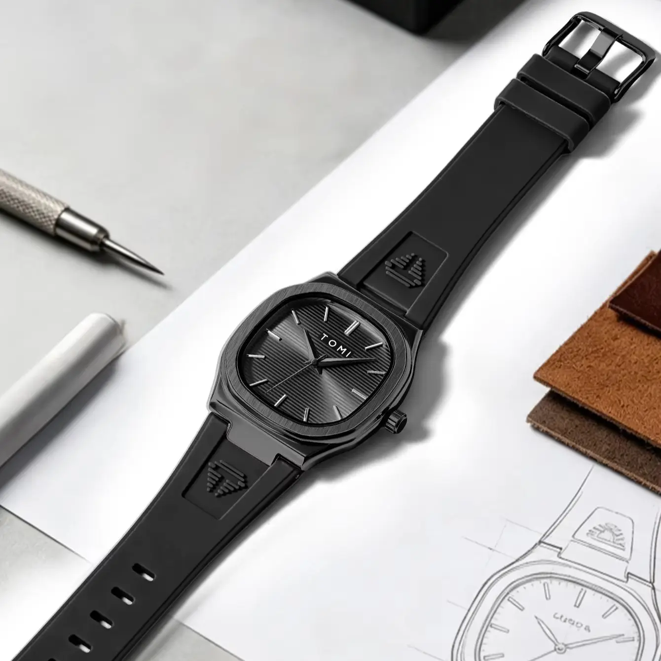 Reloj de Cuarzo TOMI 2026 para Hombre, Diseño Moderno, Esfera Cuadrada Simple, Correa de Goma, Resistente al Agua, Analógico