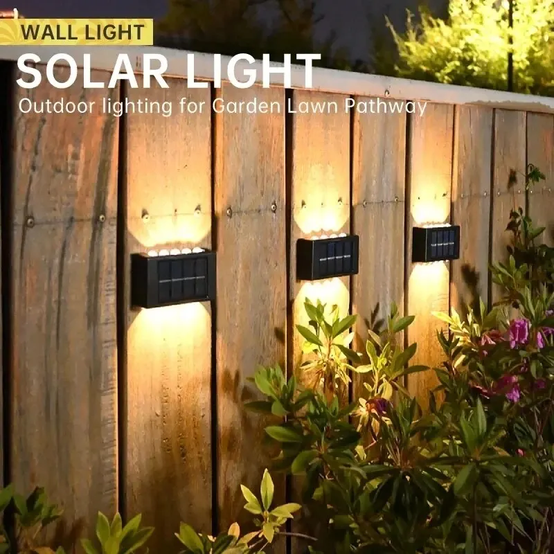 Lámpara Solar de pared de 4/6/8/10LED, decoración de calle para patio, luz impermeable para exteriores, iluminación luminosa arriba y abajo, lámpara de paisaje de jardín
