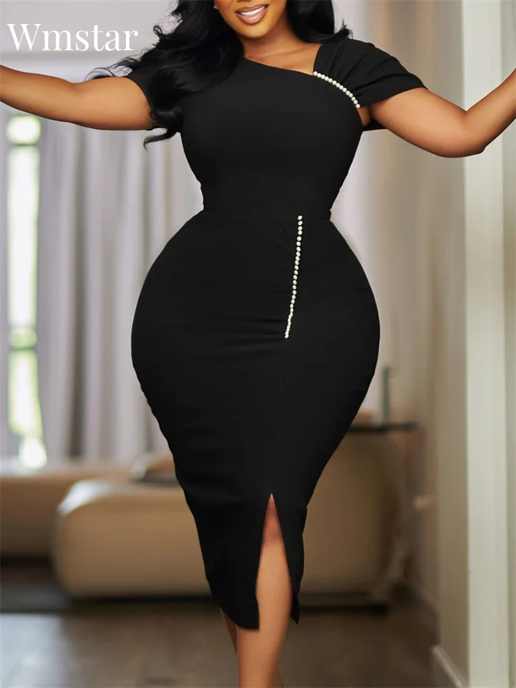 Wmstar vestido de mujer de manga corta elegante fiesta de cintura alta Elagant cremallera vestidos de noche de moda de lujo venta al por mayor Dropshipping