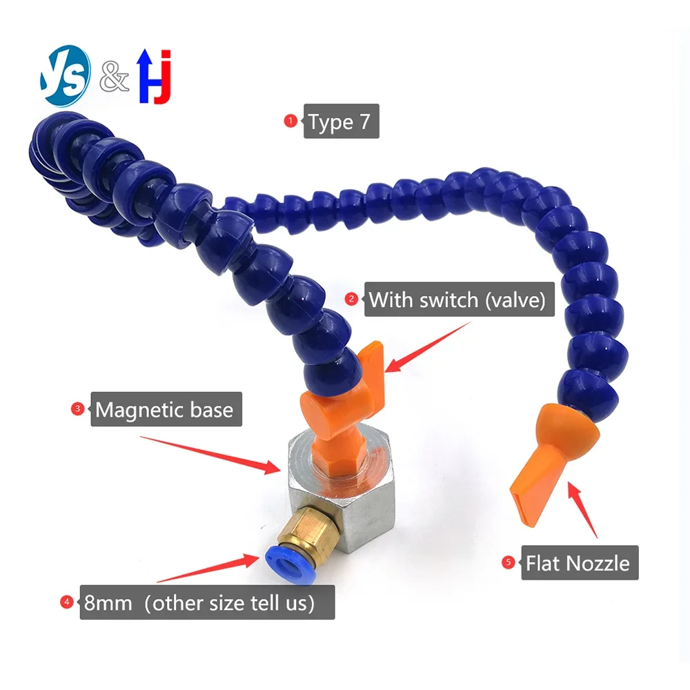 Manguera flexible de tubo de refrigerante de aceite y agua con boquilla para tubo de enfriamiento de torno de fresado CNC, rosca macho, 300 ~ 700 mm, 1/2 ", 3/8", 1/4"