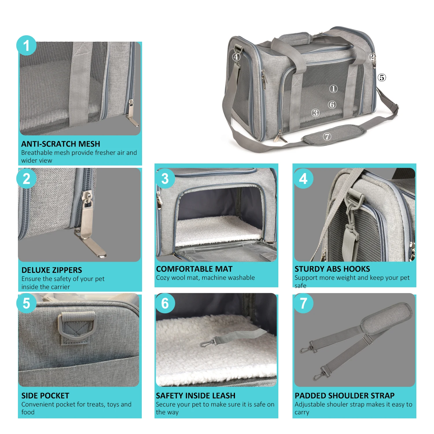 Bolsa transportadora para perros, mochila lateral suave, transportadores para mascotas y gatos, bolsas de viaje para perros, transporte aprobado por aerolínea para perros pequeños y gatos salientes