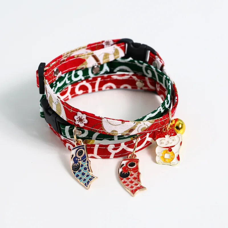 Colgante de campana Koi ajustable, Collar de gato de la suerte, Collar japonés, accesorios, suministros para mascotas