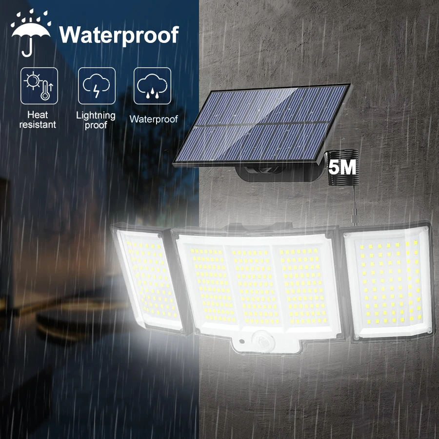 Lámpara Solar LED para exteriores, focos impermeables IP65, Sensor de movimiento, 3 modos, farola, decoración de jardín, 238/328, 348