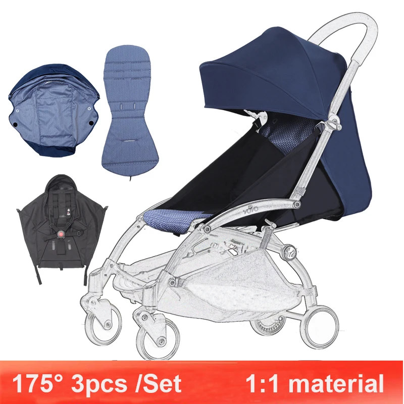 3 unids/set 175 °   Funda de dosel, cojín de asiento, accesorios de cochecito ajustables para Yoya/Babythrone YOYO, colchón de asiento con sombrilla
