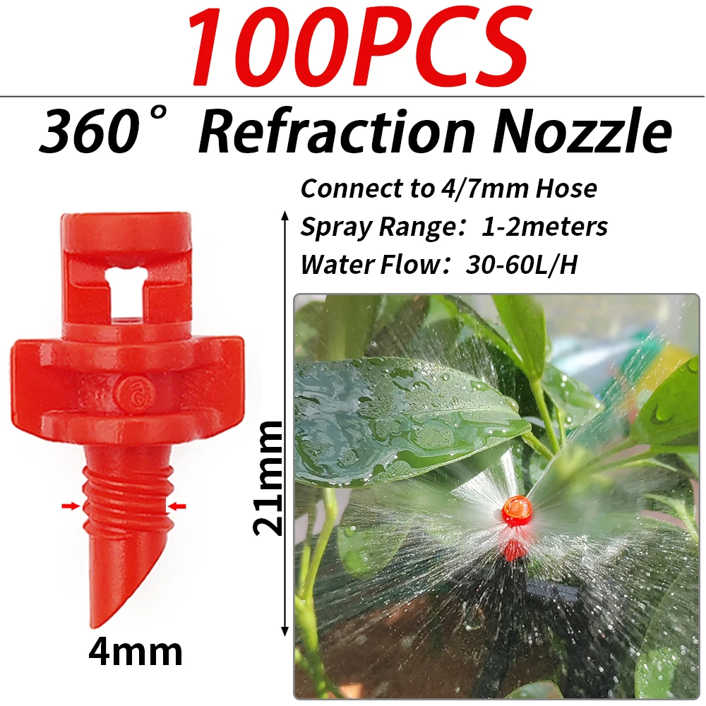 100PCS 90-360 °   Microaspersores de Refracción con Rosca Macho para Riego por Goteo en Invernaderos y Jardines