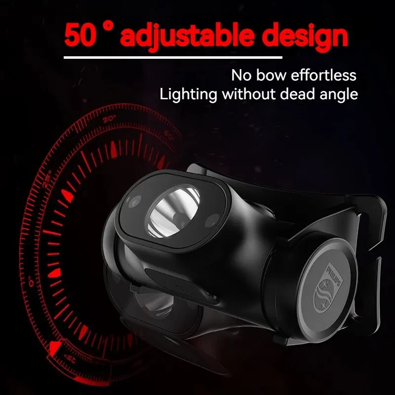 Philips-linterna frontal LED con Sensor, iluminación tipo C, recargable, para acampar al aire libre, pesca