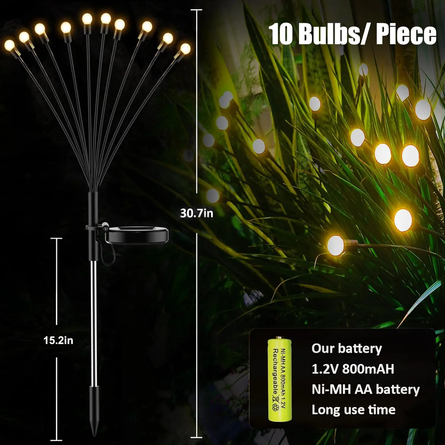 10 Luces Solares LED para Jardín, Tipo Luciérnaga, Impermeables, para Exteriores, Patio, Camino, Decoración Navideña, Lámpara Solar de Jardín