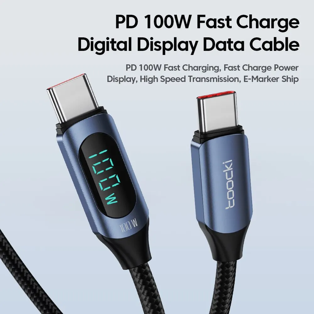 Toocki tipo C a cable tipo C 100W PD cargador rápido USB C a USB C Cable de pantalla para Xiaomi POCO F3 Realme Macbook iPad
