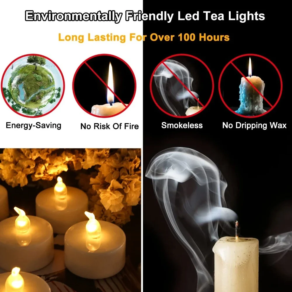 Vela Electrónica LED sin Llama con Control Remoto, Iluminación LED con Llama parpadeante, Velas de Té para Bodas, Fiestas y Decoración del Hogar